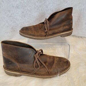 Clarks Men's Chukka Desert Boots Ankle Lace‎ Up Brown Leather 12 Shoe Distressed